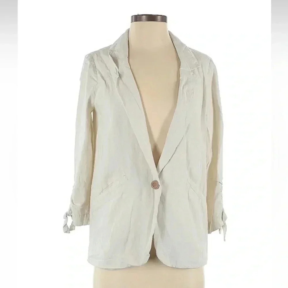 Anthropologie Drew Linen Blend Blazer Jacket One Button Lightweight Size XS